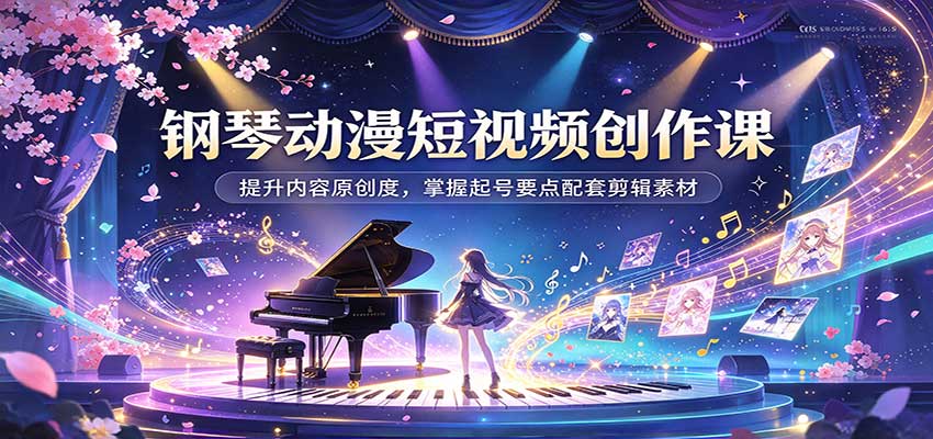 钢琴动漫短视频创作课：提升内容原创度，掌握起号要点配套剪辑素材|无忧资源社
