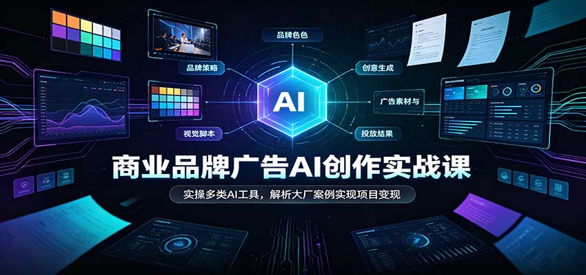 商业品牌广告AI创作实战课：实操多类AI工具，解析大厂案例实现项目变现|无忧资源社