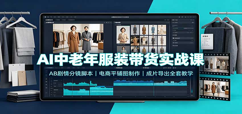 AI中老年服装带货实战课：AB剧情分镜脚本，电商平铺图制作，成片导出全套教学|无忧资源社
