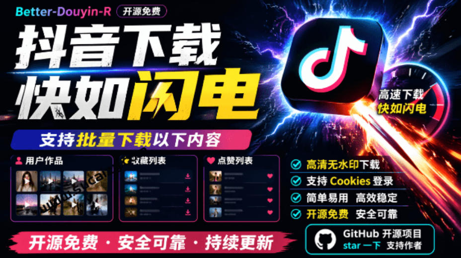 超级好用！抖音视频下载神器，支持批量下载用户作品收藏列表和点赞列表，开源完全免费Better-douyin-R|无忧资源社
