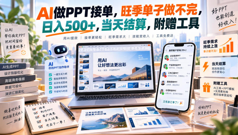 AI做PPT接单，旺季单子做不完，日入500+，当天结算，附赠工具【揭秘】|无忧资源社