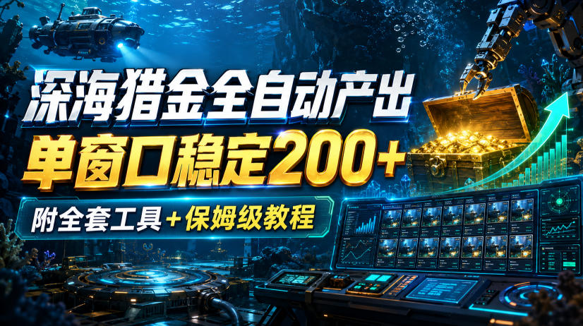 深海猎金全自动产出，单窗口稳定200+，附全套工具+保姆级教程【揭秘】|无忧资源社