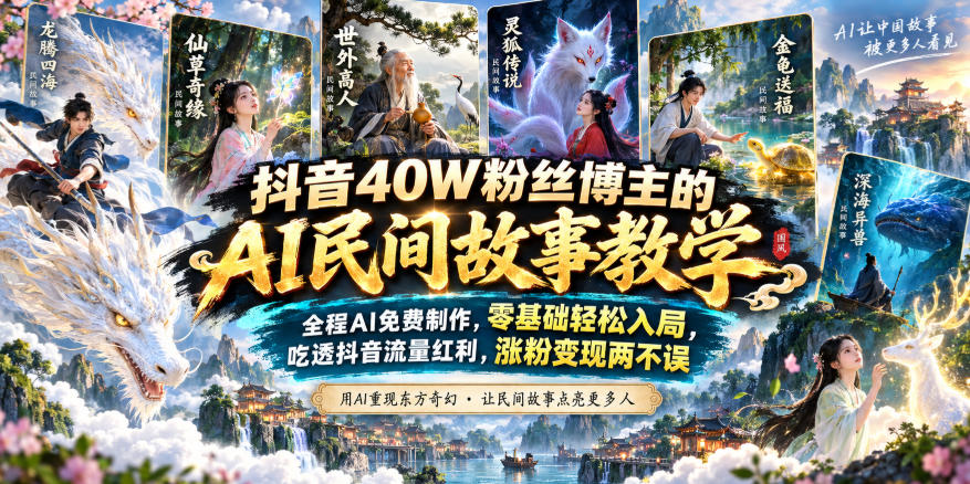 抖音40W粉丝博主的AI民间故事教学，全程AI免费制作，零基础轻松入局，吃透抖音流量红利，涨粉变现两不误|无忧资源社