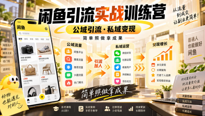 闲鱼引流实战训练营，公域引流·私域变现，简单照做拿成果|无忧资源社