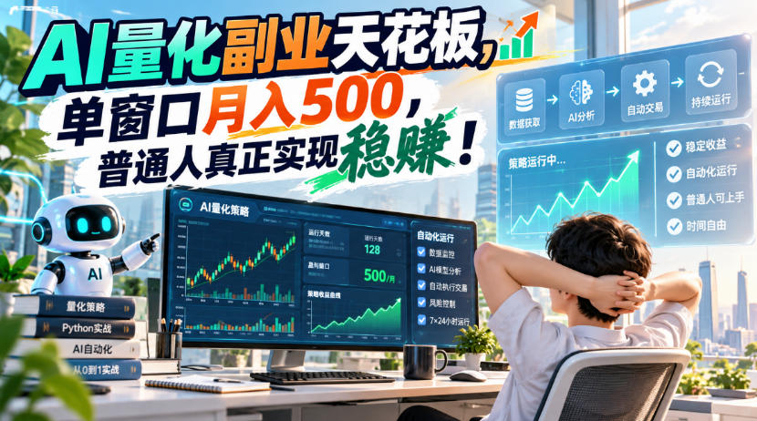 AI量化副业天花板，单窗口月入500，普通人真正实现稳賺！【揭秘】|无忧资源社