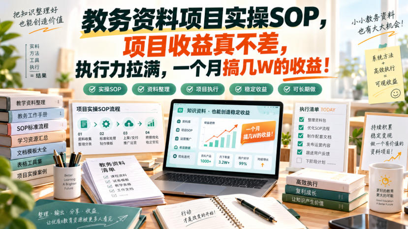 教务资料项目实操SOP,项目收益真不差,执行力拉满,一个月搞几W的收益|无忧资源社