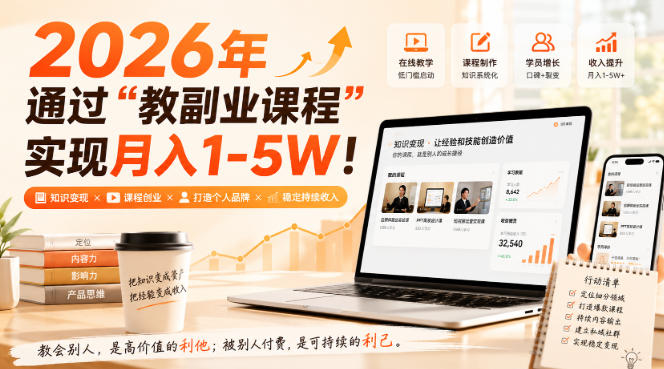 2026年通过“教副业课程”实现月入1-5W！毫无保留的全部教给你，长期稳定【揭秘】|无忧资源社