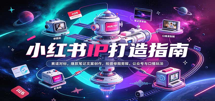 小红书IP打造指南：赛道对标，爆款笔记文案创作，拍摄修图剪辑，公众号与口播玩法|无忧资源社