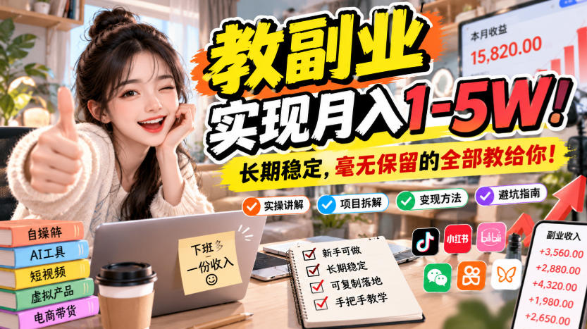 “教副业”实现月入1-5W！长期稳定，毫无保留的全部教给你！【揭秘】|无忧资源社