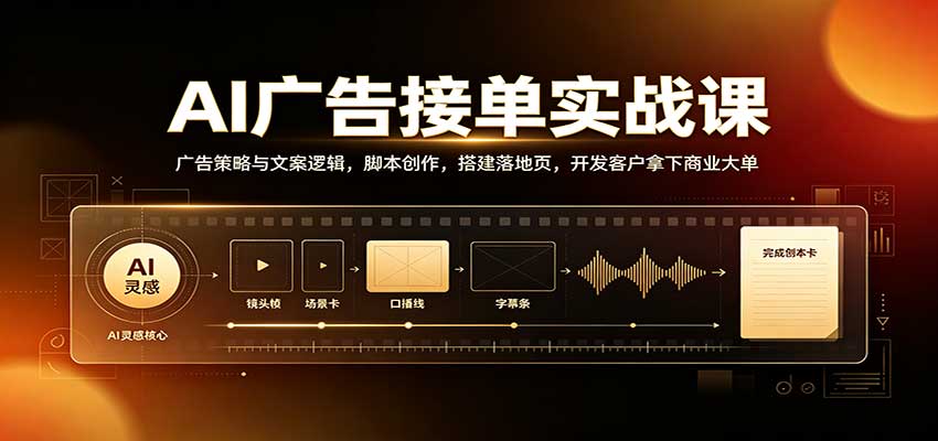 AI广告接单实战：广告策略与文案逻辑，脚本创作，搭建落地页，开发客户拿下商业大单|无忧资源社