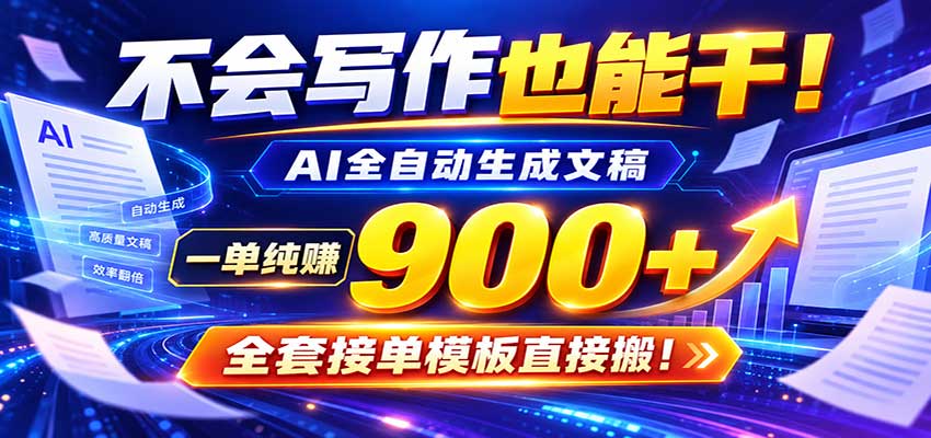 AI副业天花板:全自动出文,一单600+,免费接单群,小白当天上手收米|无忧资源社