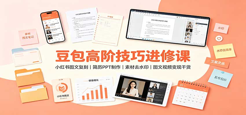 豆包高阶技巧进修课：小红书图文复刻，简历PPT制作，素材去水印，图文视频变现干货|无忧资源社