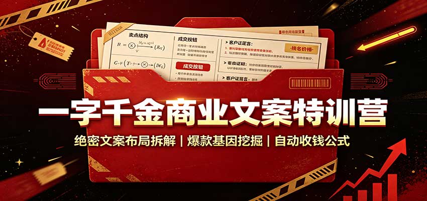 一字千金商业文案特训营：绝密文案布局拆解，爆款基因挖掘，自动收钱公式|无忧资源社