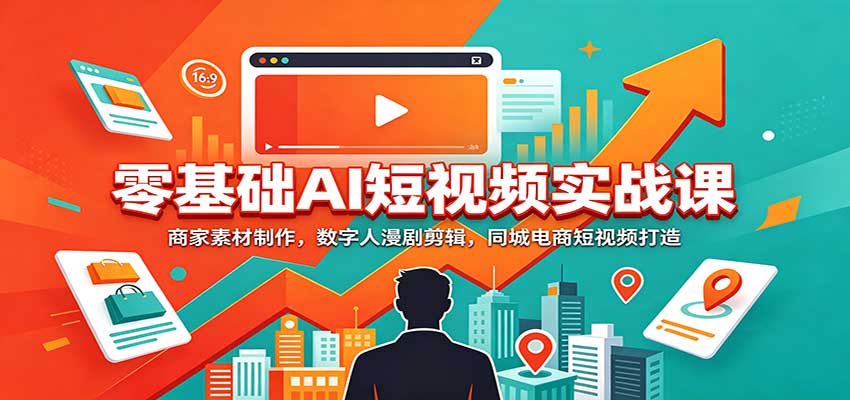 零基础AI短视频实战课:商家素材制作,数字人漫剧剪辑,同城电商短视频打造|无忧资源社
