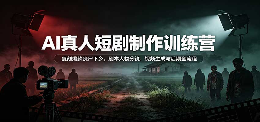 AI真人短剧制作训练营：复刻爆款丧尸下乡，剧本人物分镜，视频生成与后期全流程|无忧资源社