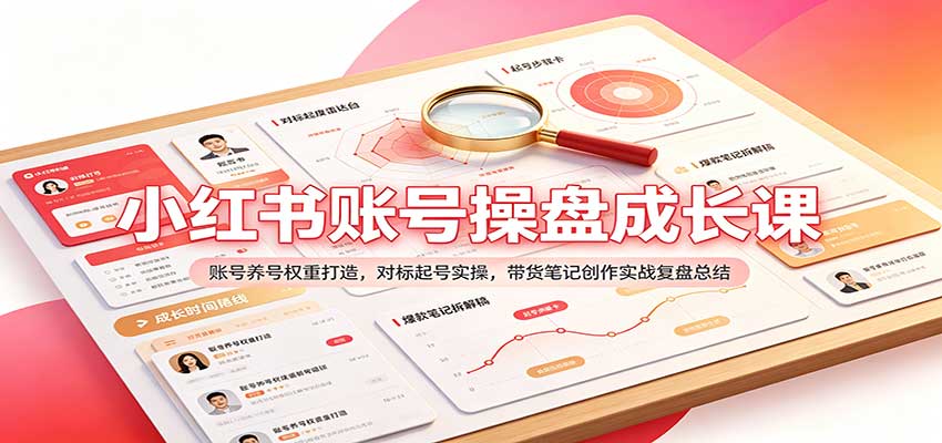 小红书账号操盘成长课：账号养号权重打造，对标起号实操，带货笔记创作实战复盘总结|无忧资源社