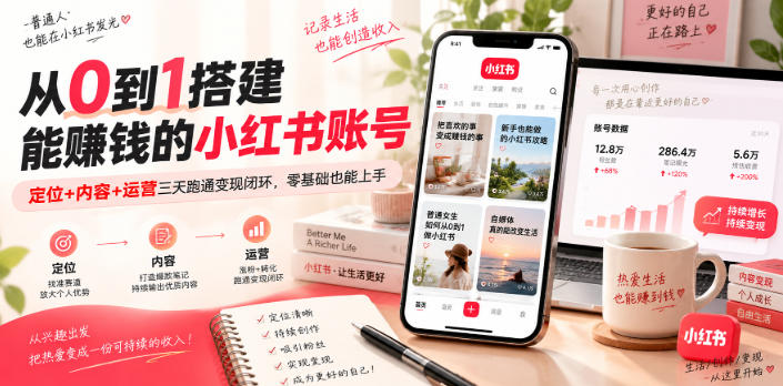 从0到1搭建能賺钱的小红书账号,定位+内容+运营三天跑通变现闭环|无忧资源社