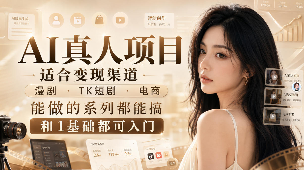 AI真人项目，适合变现渠道，漫剧，TK短剧，电商，能做的系列都能搞，0和1基础都可入门|无忧资源社