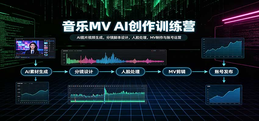 音乐MV AI创作训练营：AI图片视频生成，分镜脚本设计，人脸处理，MV制作与账号运营|无忧资源社