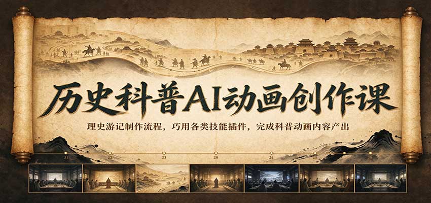 历史科普AI动画创作课：理史游记制作流程，巧用各类技能插件，完成科普动画内容产出|无忧资源社