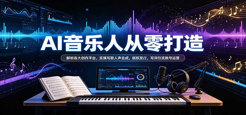 AI音乐人从零打造：解析各大创作平台，实操写歌人声合成，版权发行，写词引流账号运营|无忧资源社