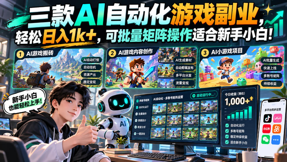 三款AI自动化游戏副业，轻松日入1k+，可批量矩阵操作适合新手小白！【揭秘】|无忧资源社