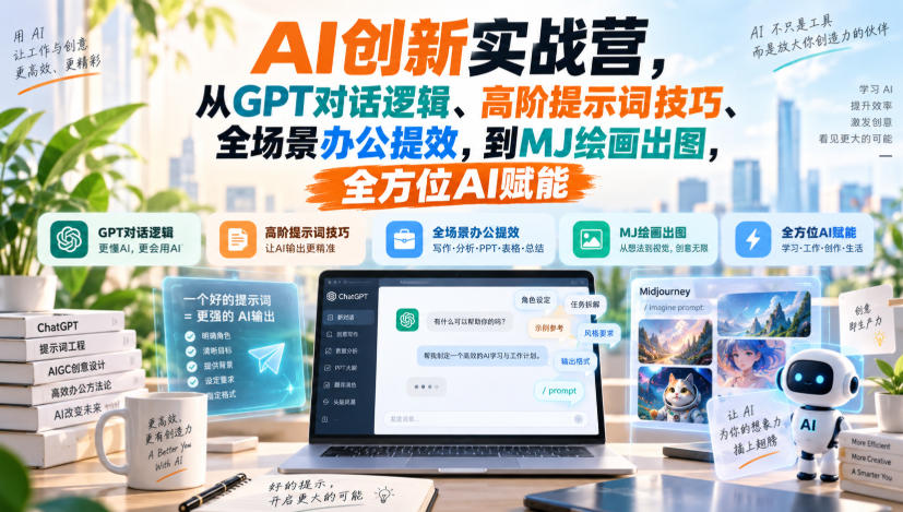 AI创新实战营,从GPT对话逻辑、高阶提示词技巧、全场景办公提效,到MJ绘画出图,全方位AI赋能|无忧资源社