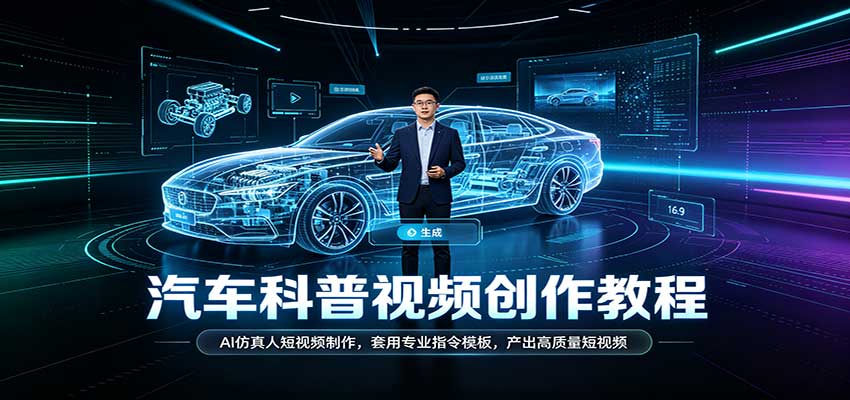 汽车科普视频创作教程：AI仿真人短视频制作，套用专业指令模板，产出高质量短视频|无忧资源社