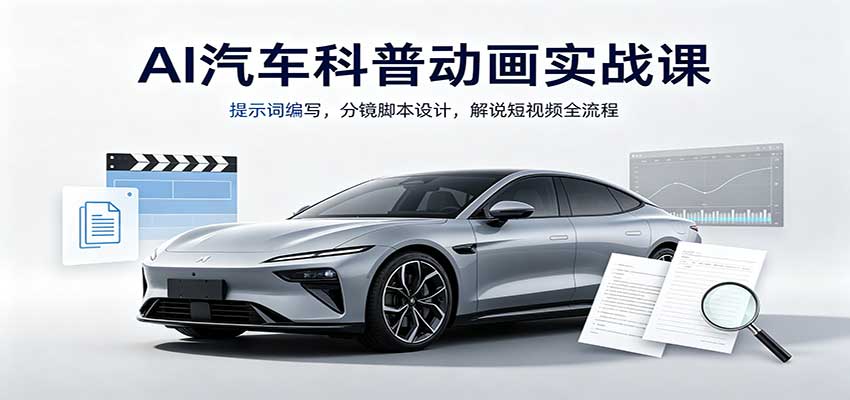 AI汽车科普动画实战课：提示词编写，分镜脚本设计，解说短视频全流程|无忧资源社