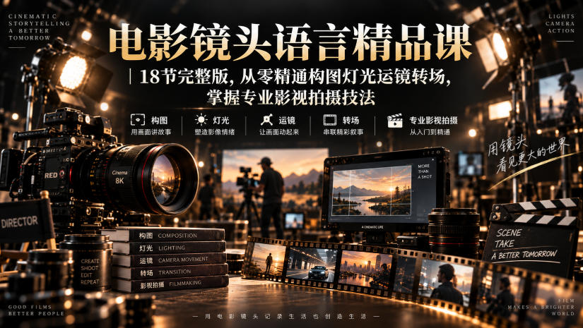 电影镜头语言精品课|18节完整版,从零精通构图灯光运镜转场,掌握专业影视拍摄技法|无忧资源社