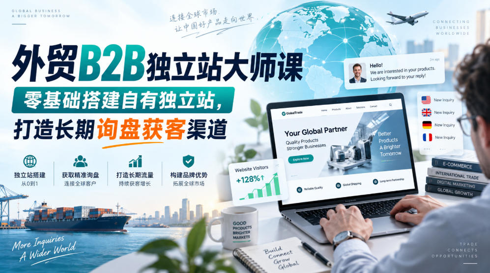 外贸B2B独立站大师课,零基础搭建自有独立站,打造长期询盘获客渠道|无忧资源社