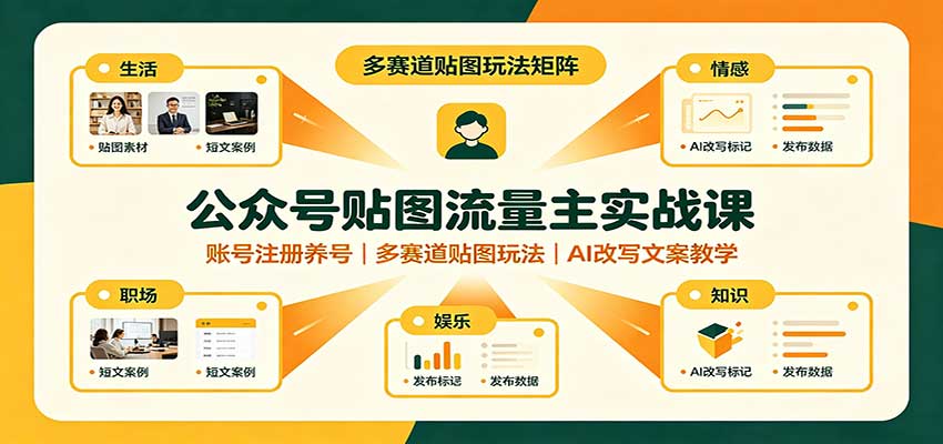 公众号贴图流量主实战课：账号注册养号，多赛道贴图玩法，AI改写文案教学|无忧资源社