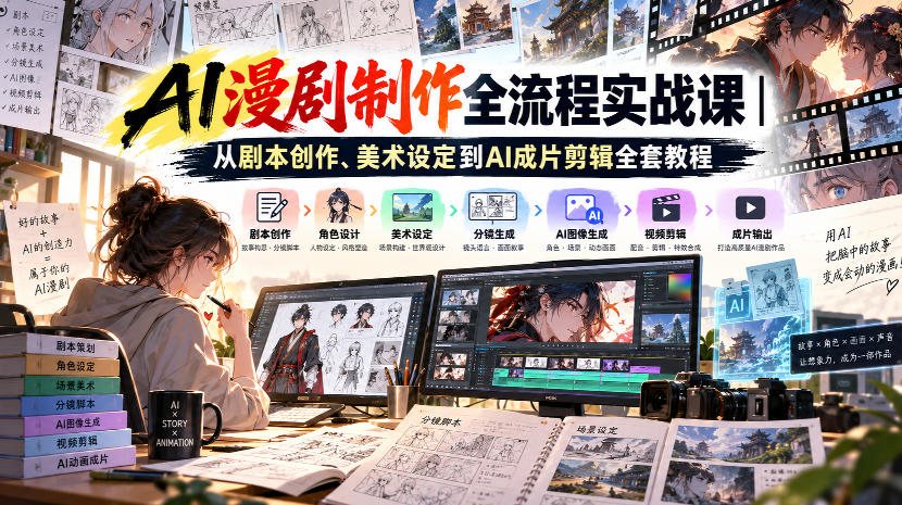 AI漫剧制作全流程实战课｜从剧本创作、美术设定到AI成片剪辑全套教程​|无忧资源社