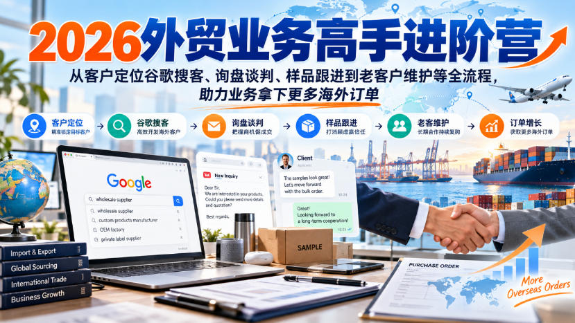 2026外贸业务高手进阶营，从客户定位谷歌搜客、询盘谈判、样品跟进到老客户维护等全流程，助力业务拿下更多海外订单|无忧资源社