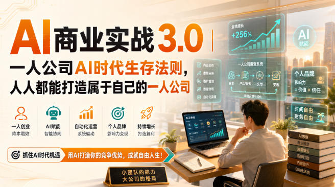 AI商业实战3.0｜一人公司AI时代生存法则，人人都能打造属于自己的一人公司|无忧资源社