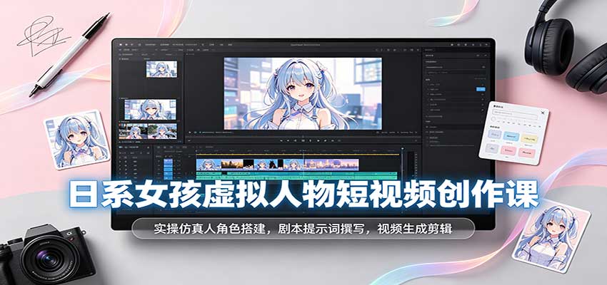 日系女孩虚拟人物短视频创作课：实操仿真人角色搭建，剧本提示词撰写，视频生成剪辑|无忧资源社