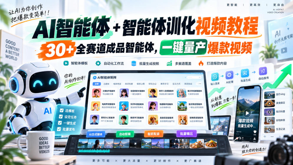 AI智能体+智能体训化视频教程，30+全赛道成品智能体，一键量产爆款视频|无忧资源社