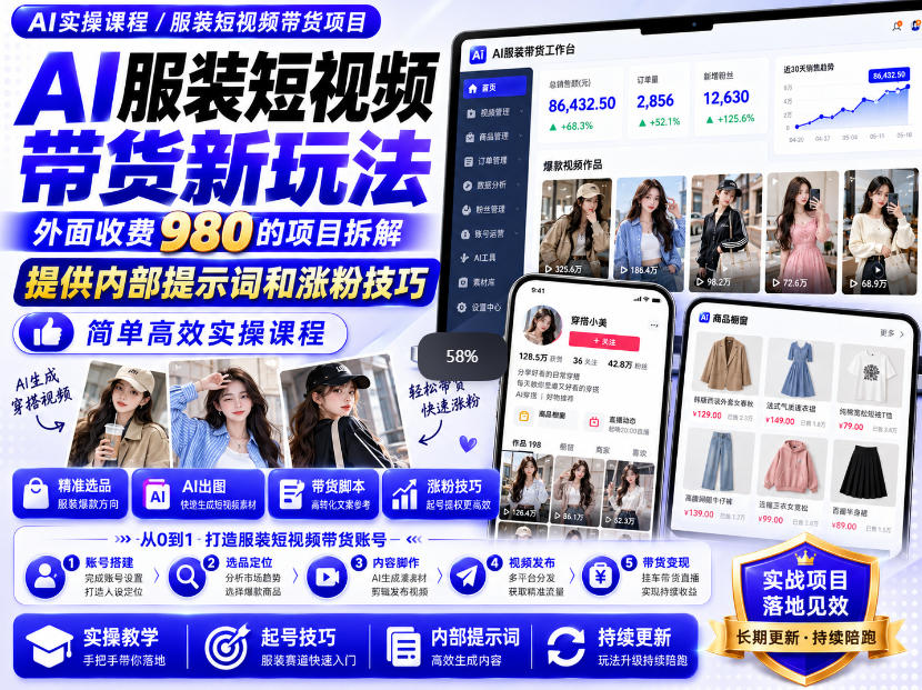 外面收费980AI快手带货系统课程,内部课程首次外放,操作简单高效,一分钟一条爆款视频|无忧资源社