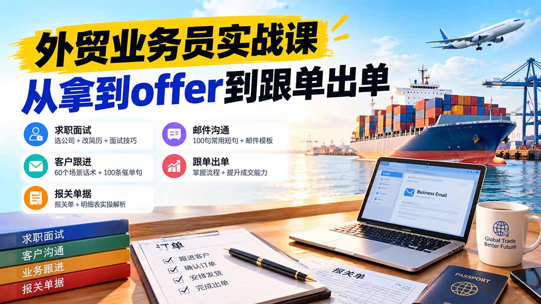 （20963期）外贸业务员从求职到出单实战课：教你筛选优质公司、优化简历、应对面试、客户跟进催单及出口报关操作篇|无忧资源社