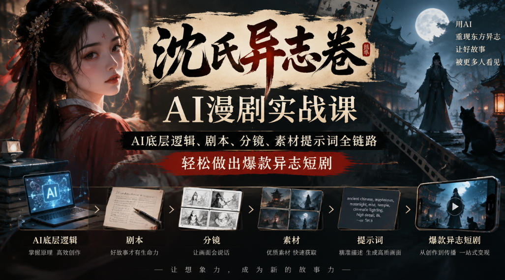 沈氏异志卷AI漫剧实战课｜AI底层逻辑、剧本、分镜、素材提示词全链路，轻松做出爆款异志短剧|无忧资源社