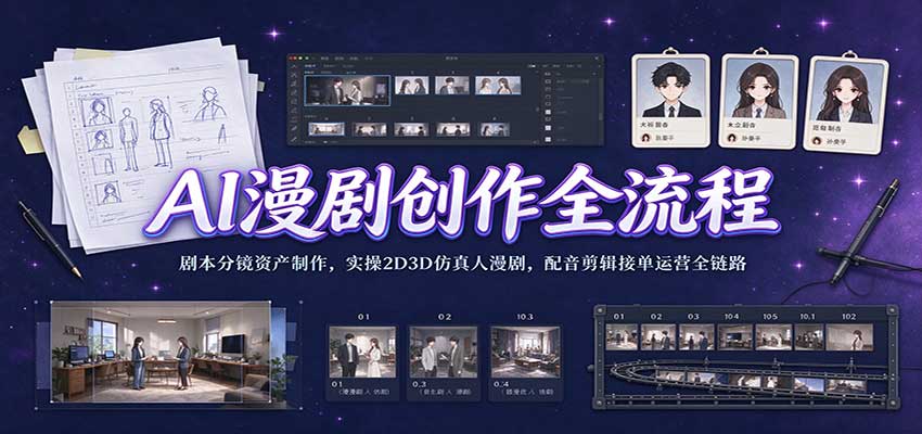 AI漫剧创作全流程：剧本分镜资产制作，实操2D3D仿真人漫剧，配音剪辑接单运营全链路|无忧资源社