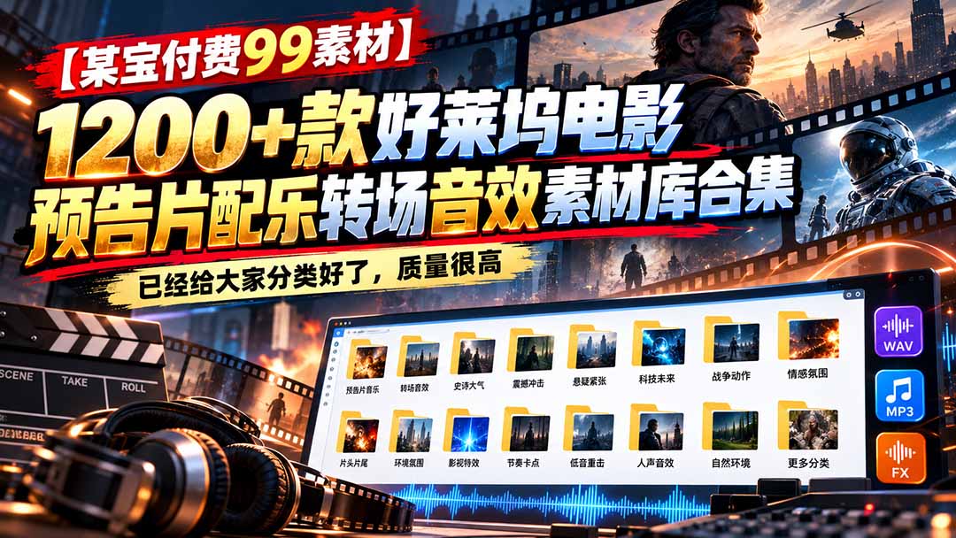 （20797期）【某宝付费99素材】1200+款好莱坞电影预告片配乐转场音效素材库合集|无忧资源社