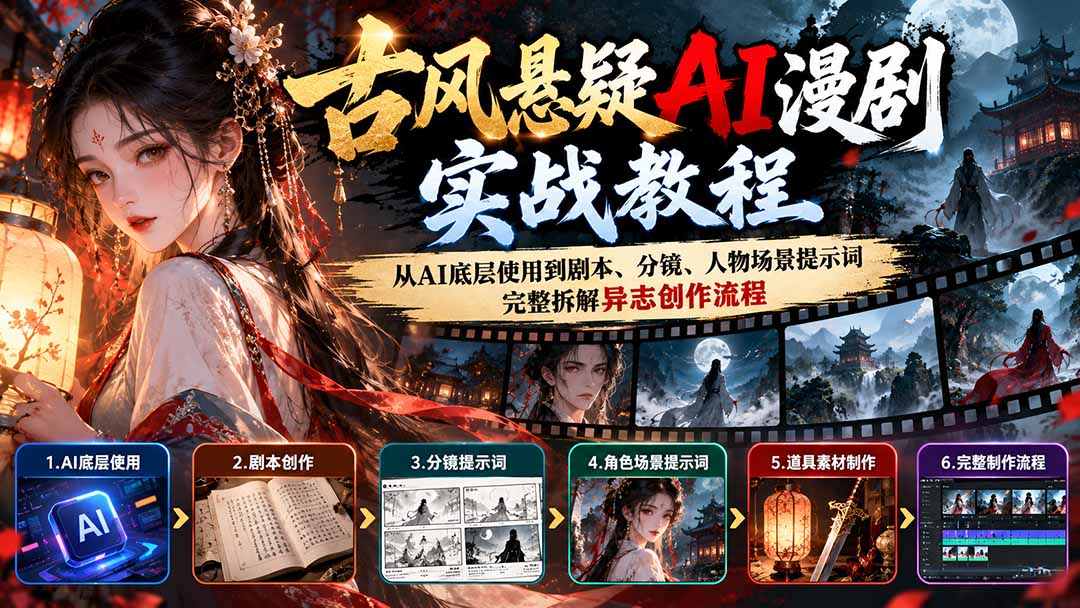 （20798期）古风悬疑AI漫剧实战教程：从AI底层使用到剧本、分镜、人物场景提示词，完整拆解异志创作流程|无忧资源社