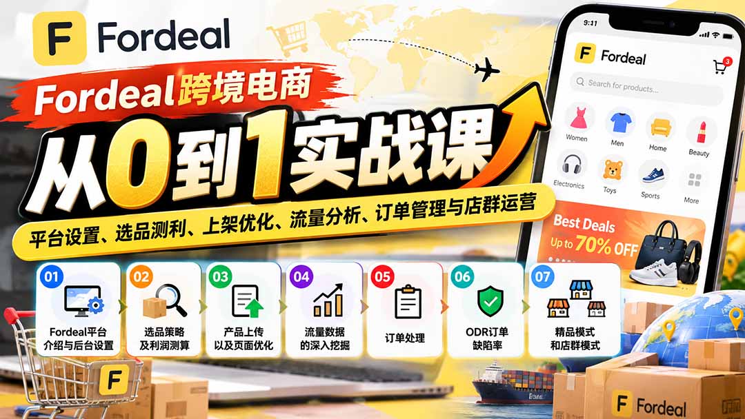 （20914期）Fordeal跨境电商从0到1实战课：平台设置、选品测利、上架优化、流量分析、订单管理与店群运营|无忧资源社