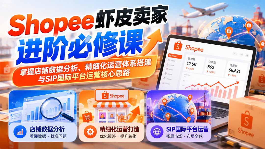 （20949期）Shopee虾皮卖家进阶必修课：掌握店铺数据分析、精细化运营体系搭建与SIP国际平台运营核心思路|无忧资源社