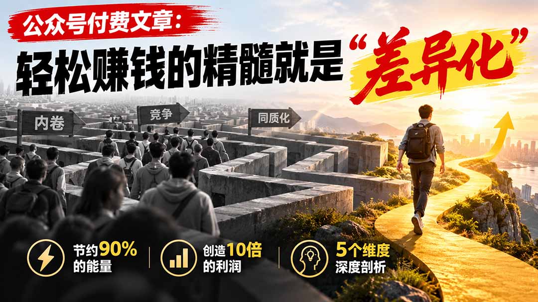(20779期)公众号付费文章:轻松赚钱的精髓就是“差异化”|无忧资源社