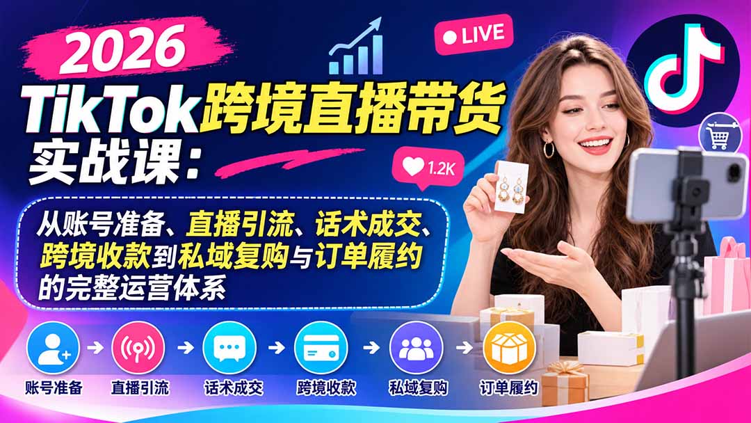 （20898期）2026TikTok跨境直播带货实战课：从账号准备、直播引流、话术成交、跨境收款到私域复购与订单履约的完整运营体系|无忧资源社