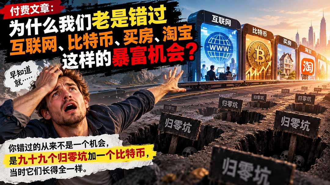 (20834期)付费文章:为什么我们老是错过互联网、比特币、买 房、淘宝这样的暴富机会?|无忧资源社