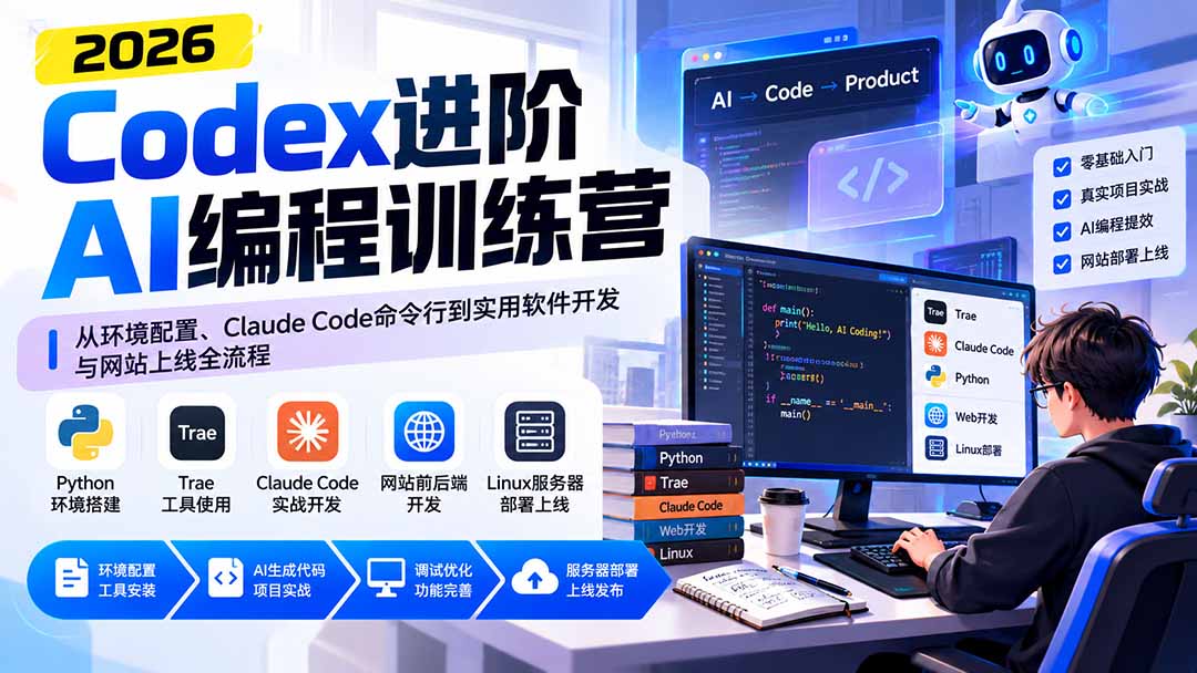 （20855期）Codex进阶AI编程训练营：从环境配置、Claude Code命令行到实用软件开发与网站上线全流程|无忧资源社