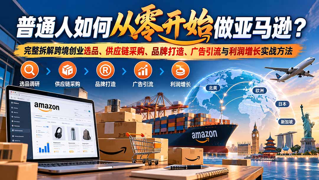 （20953期）普通人如何从零开始做亚马逊？完整拆解跨境创业选品、供应链采购、品牌打造、广告引流与利润增长实战方法|无忧资源社